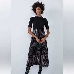 ZARA Knit/Satin Polka Dot Dress- size Small